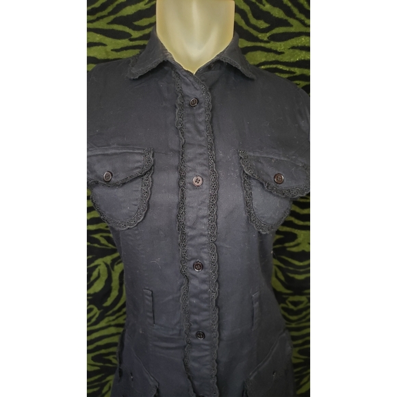 Black s/s button up dress w/ pockets size medium - Picture 2 of 4